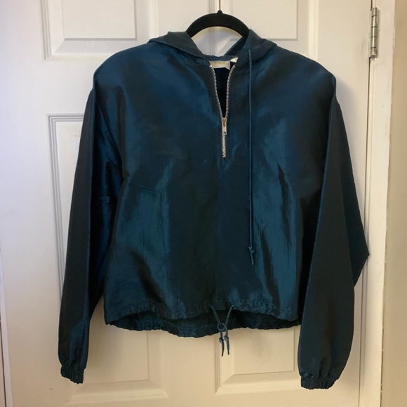Vintage  metallic Crop teal blue windbreaker - Picture 3 of 9